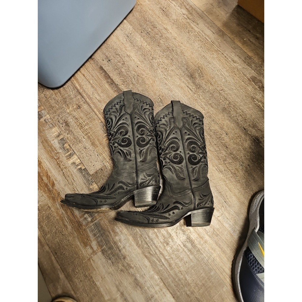Circle G By Corral Womens‎ Filigree Snip Toe Black Western Boots US 5  M L5433